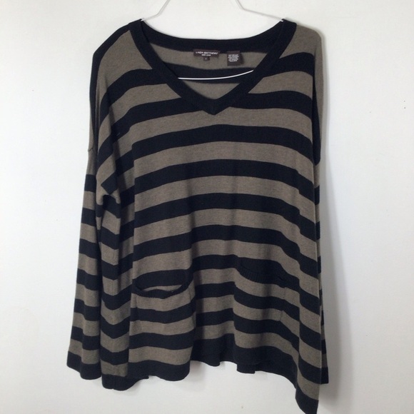 Linda Matthews sweater women large angora stripe pullover pockets - Picture 1 of 6